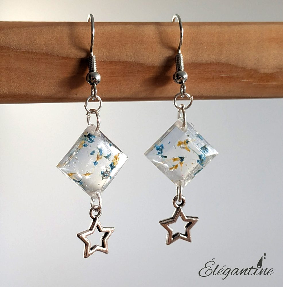 boucles d'oreilles fleurs naturelles résine