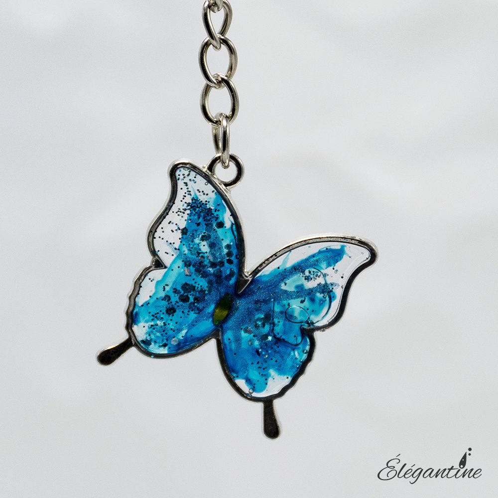porte clé papillon bleu