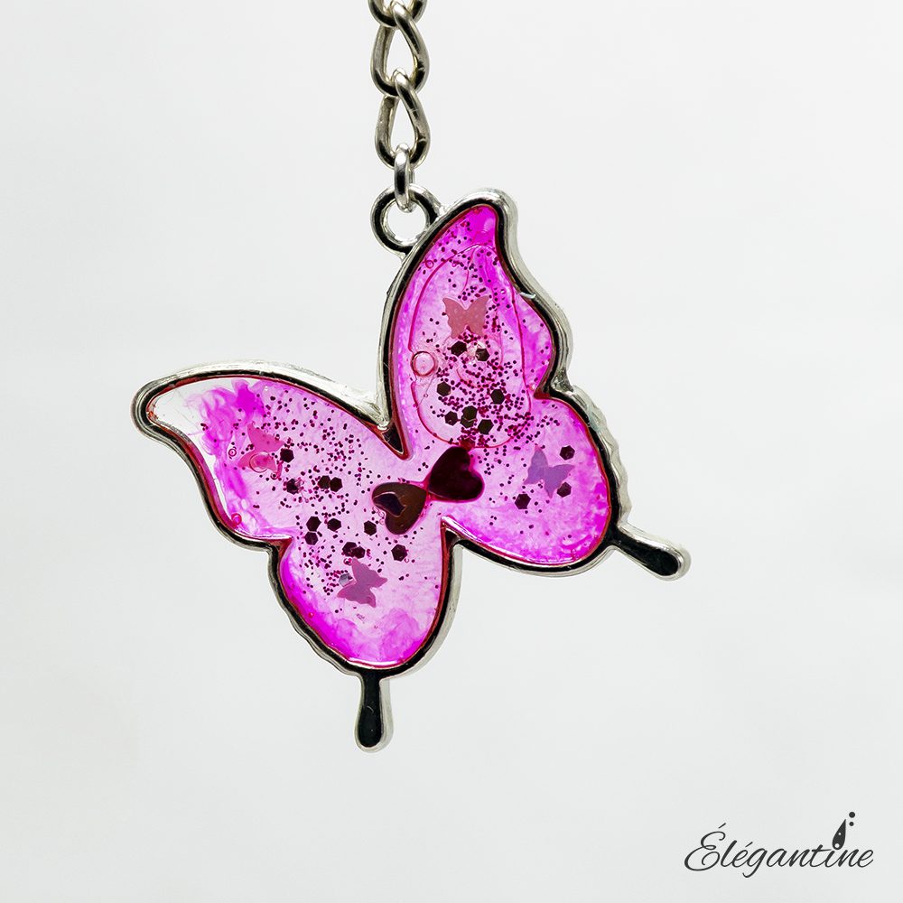 porte clé papillon rose