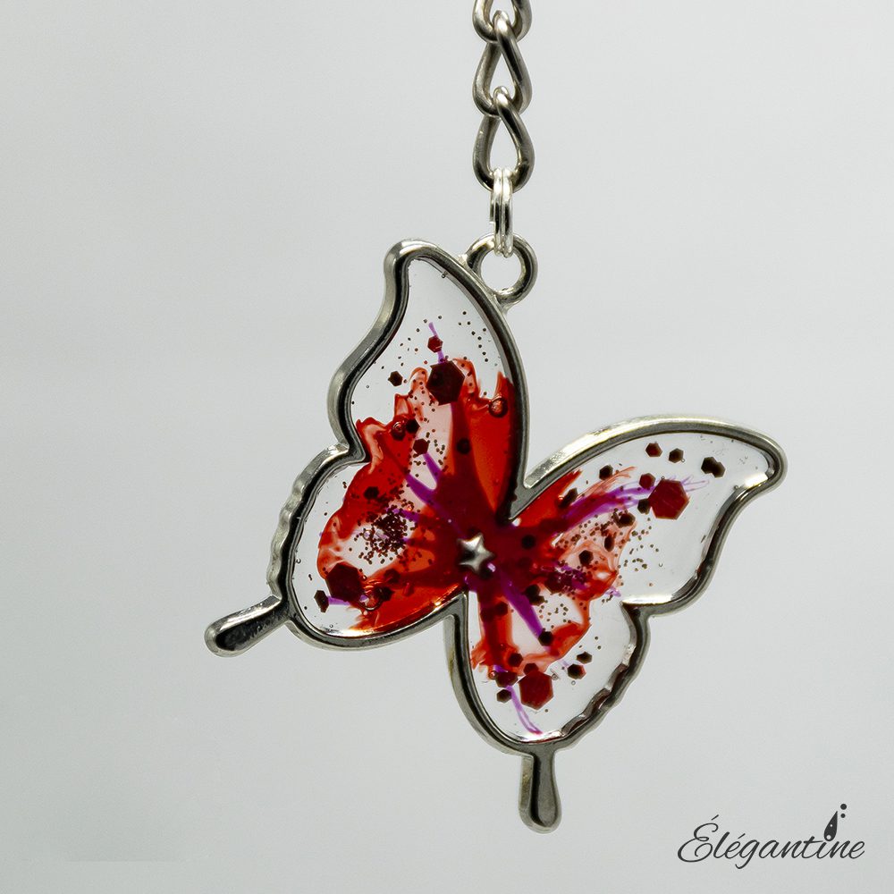 porte clé papillon rouge