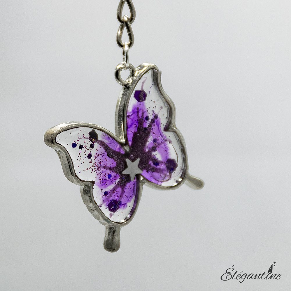 porte clé papillon violet