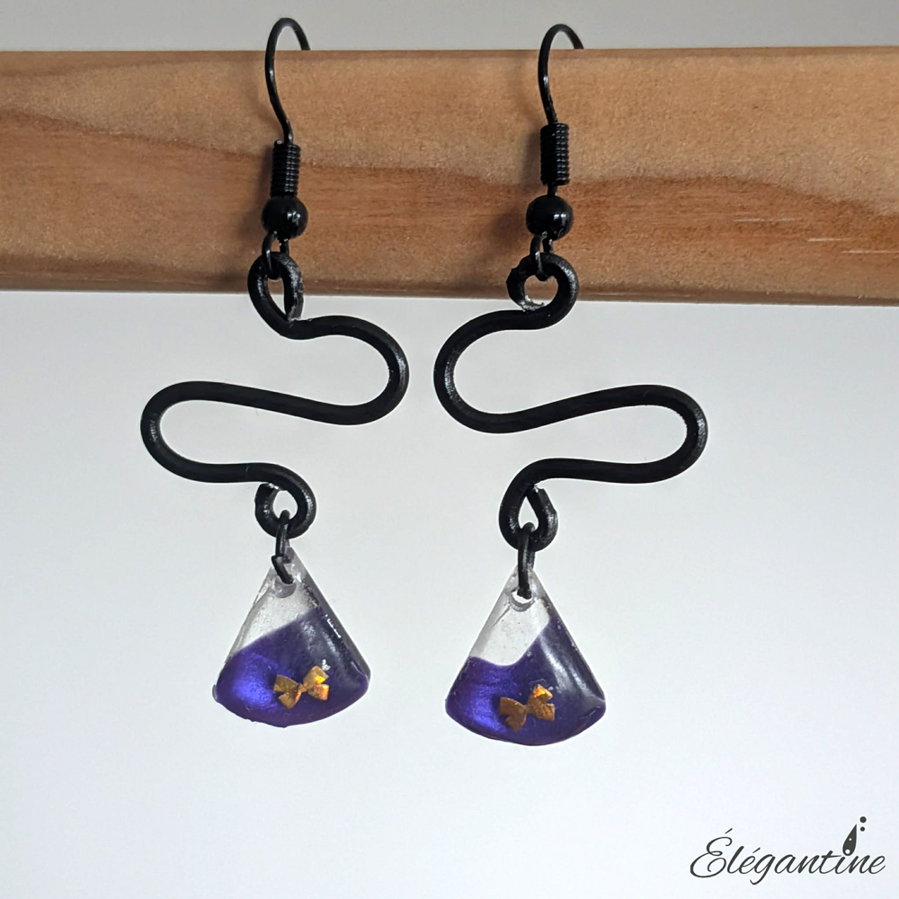 boucles d'oreilles résine violettes