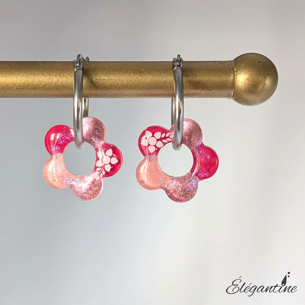 boucles d'oreilles pampilles roses
